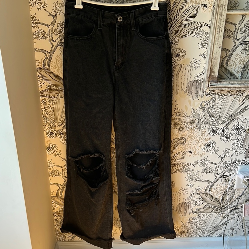 Ripped Black Jeans Wide Leg